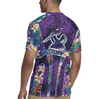 Melbourne Storm Rugby Jersey Tropical Hibiscus Floral Pattern With Purple And Blue Accents