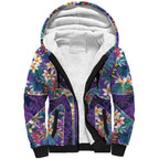 Melbourne Storm Sherpa Hoodie Tropical Hibiscus Floral Pattern With Purple And Blue Accents