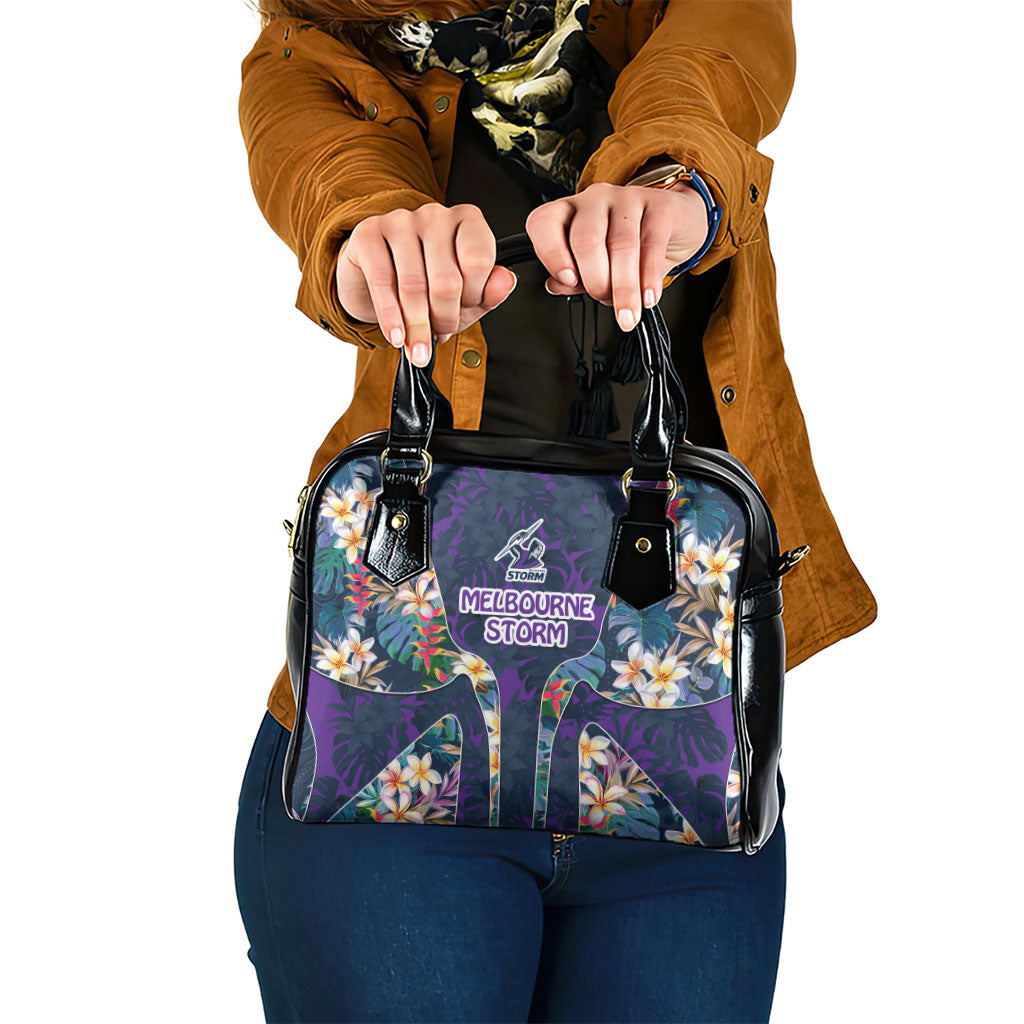 Melbourne Storm Shoulder Handbag Tropical Hibiscus Floral Pattern With Purple And Blue Accents