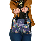 Melbourne Storm Shoulder Handbag Tropical Hibiscus Floral Pattern With Purple And Blue Accents