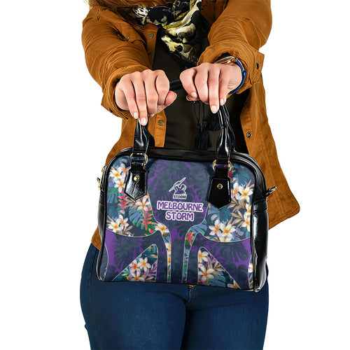 Melbourne Storm Shoulder Handbag Tropical Hibiscus Floral Pattern With Purple And Blue Accents