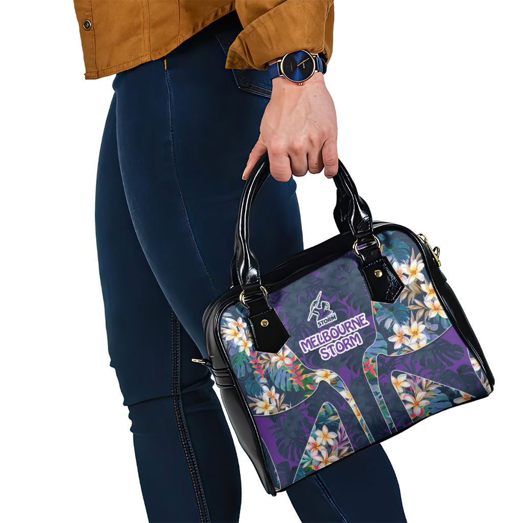 Melbourne Storm Shoulder Handbag Tropical Hibiscus Floral Pattern With Purple And Blue Accents
