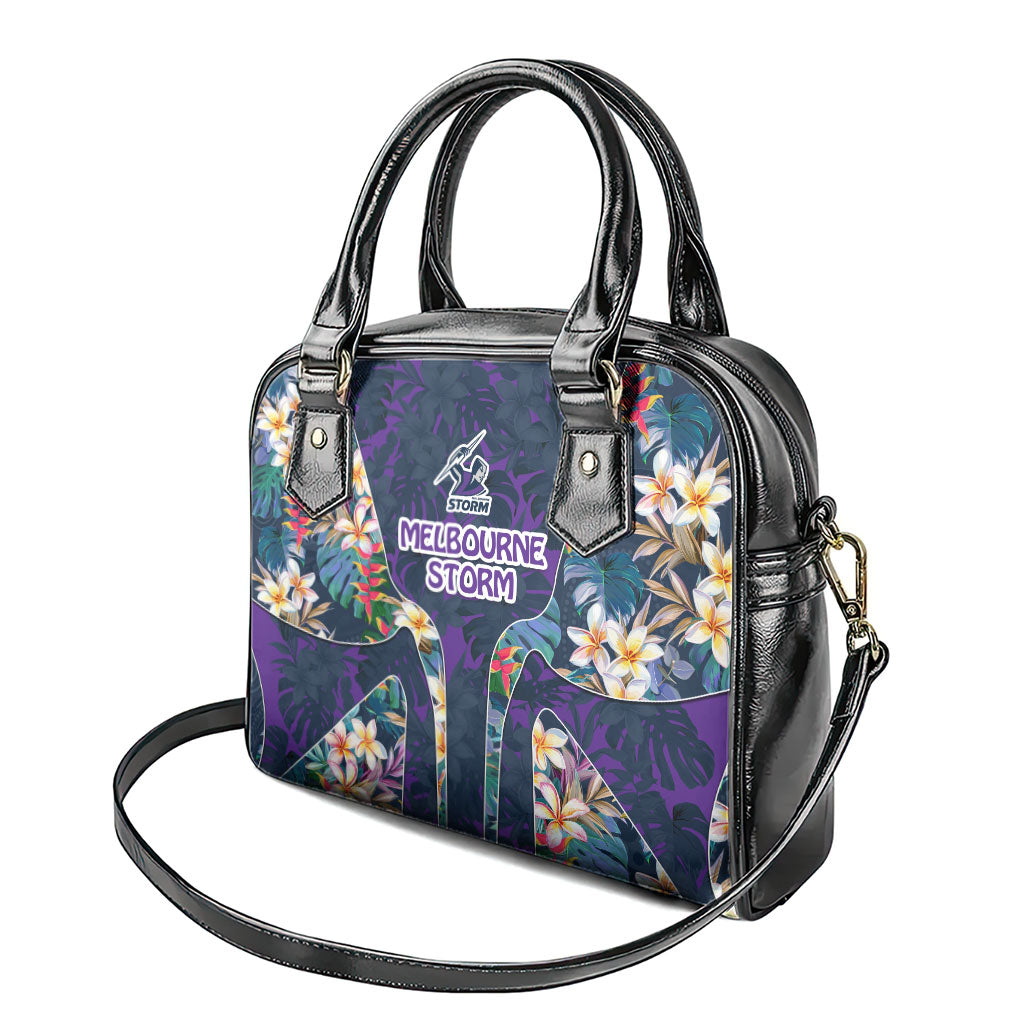 Melbourne Storm Shoulder Handbag Tropical Hibiscus Floral Pattern With Purple And Blue Accents