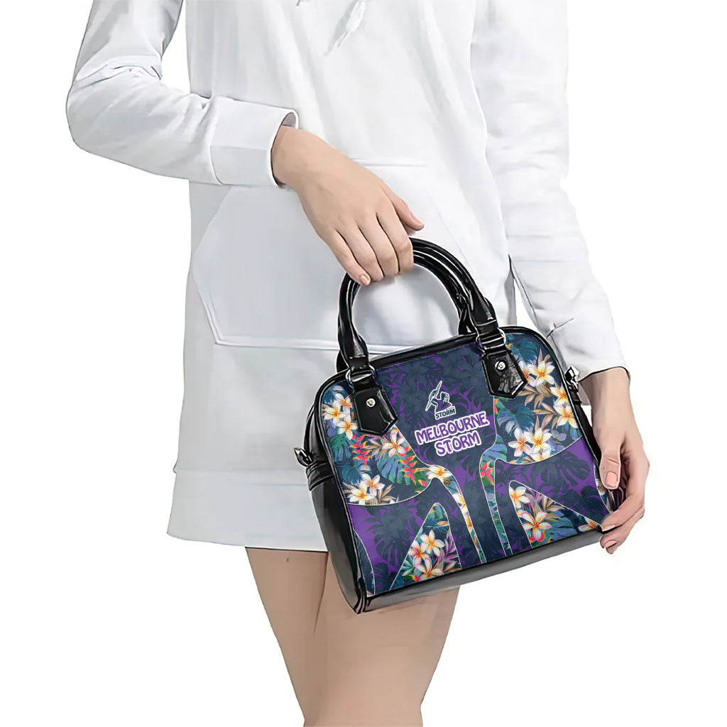 Melbourne Storm Shoulder Handbag Tropical Hibiscus Floral Pattern With Purple And Blue Accents