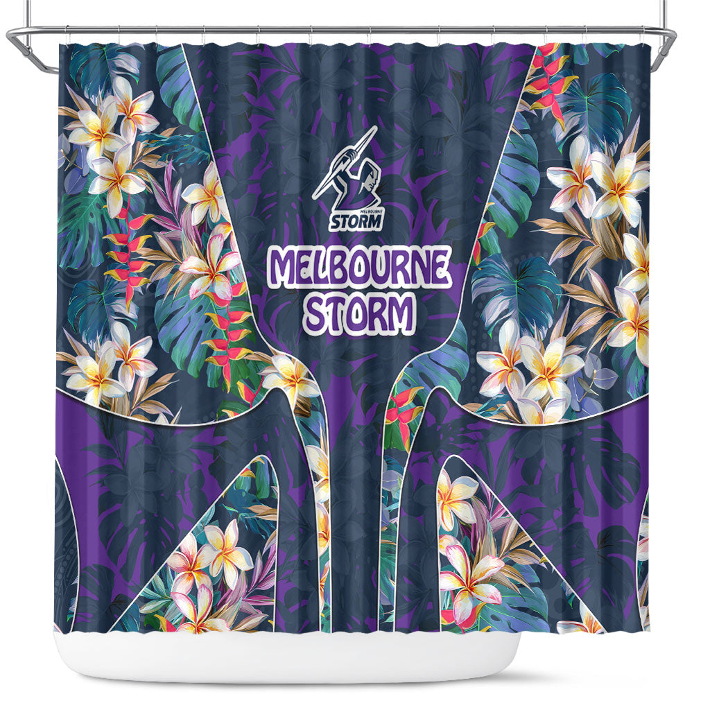 Melbourne Storm Shower Curtain Tropical Hibiscus Floral Pattern With Purple And Blue Accents
