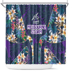 Melbourne Storm Shower Curtain Tropical Hibiscus Floral Pattern With Purple And Blue Accents