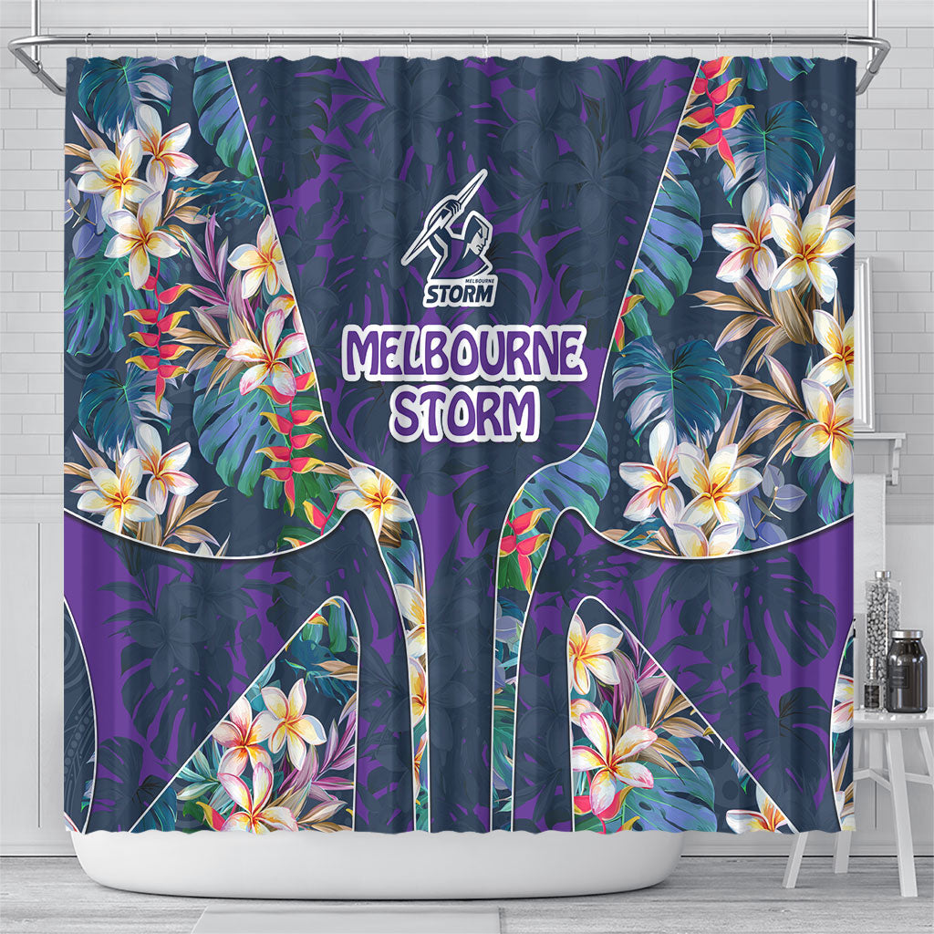 Melbourne Storm Shower Curtain Tropical Hibiscus Floral Pattern With Purple And Blue Accents