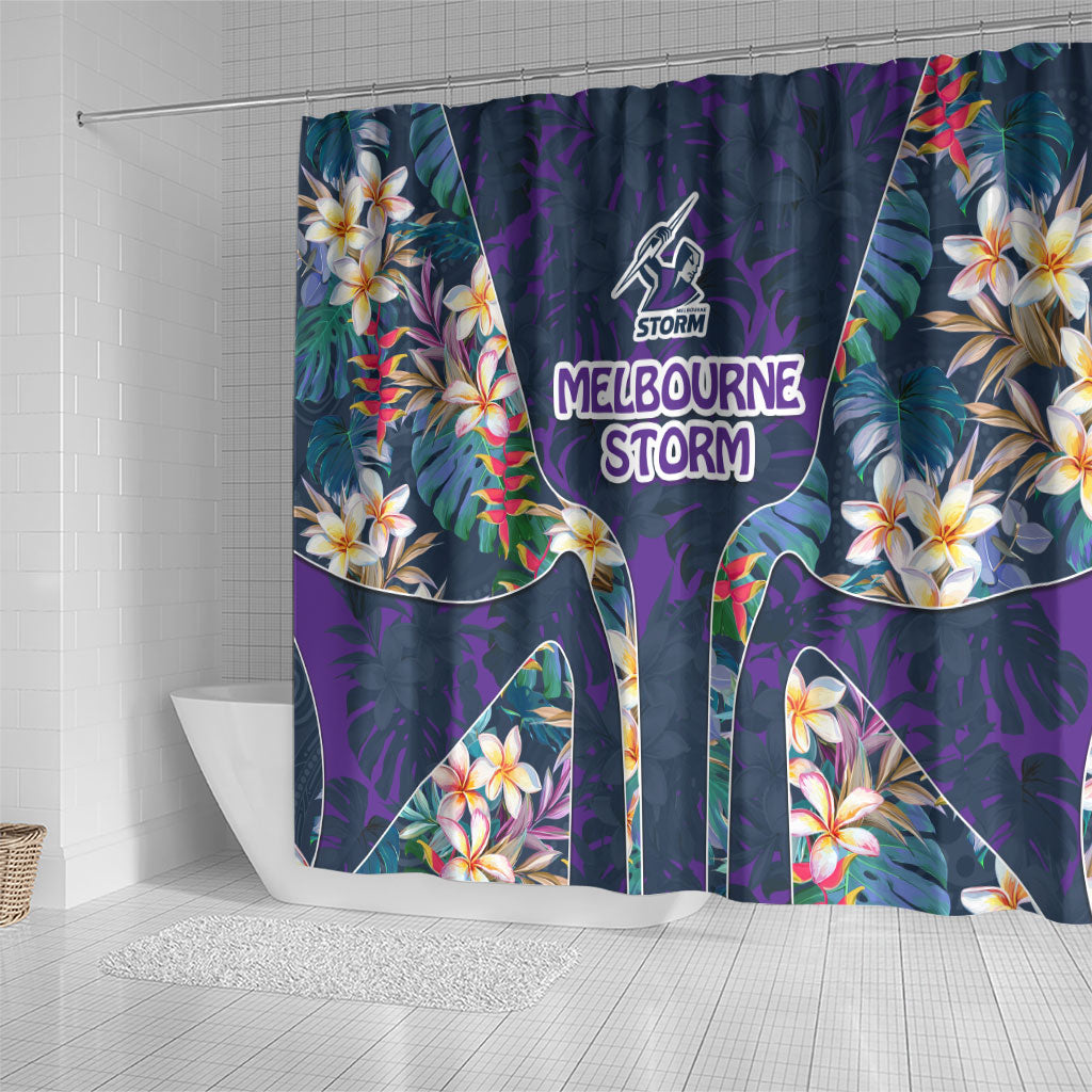Melbourne Storm Shower Curtain Tropical Hibiscus Floral Pattern With Purple And Blue Accents