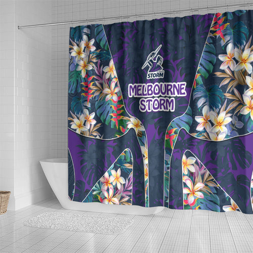 Melbourne Storm Shower Curtain Tropical Hibiscus Floral Pattern With Purple And Blue Accents