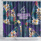 Melbourne Storm Shower Curtain Tropical Hibiscus Floral Pattern With Purple And Blue Accents