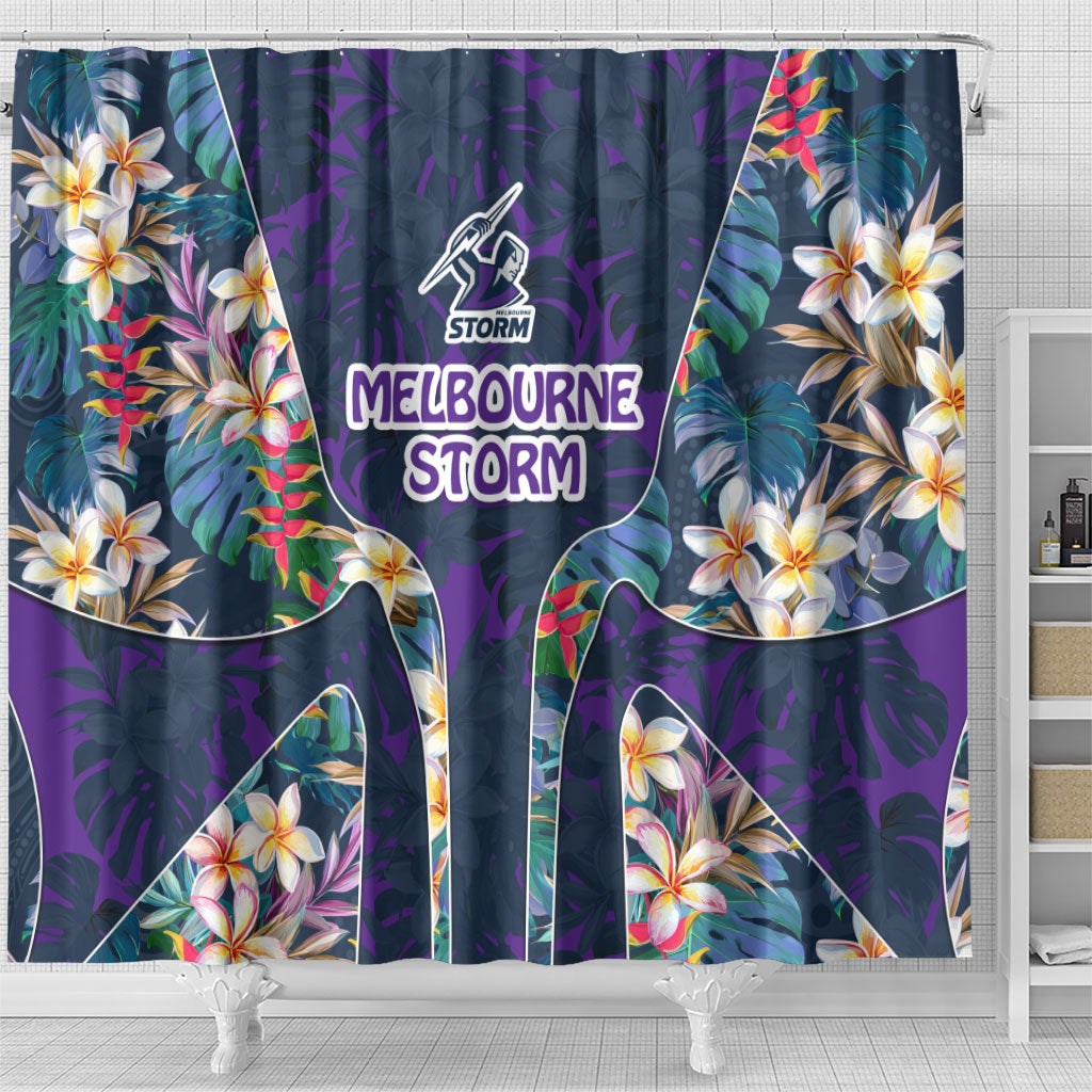 Melbourne Storm Shower Curtain Tropical Hibiscus Floral Pattern With Purple And Blue Accents