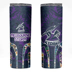 Melbourne Storm Skinny Tumbler Tropical Hibiscus Floral Pattern With Purple And Blue Accents