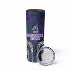 Melbourne Storm Skinny Tumbler Tropical Hibiscus Floral Pattern With Purple And Blue Accents