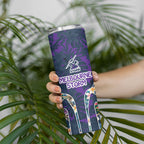 Melbourne Storm Skinny Tumbler Tropical Hibiscus Floral Pattern With Purple And Blue Accents