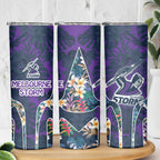 Melbourne Storm Skinny Tumbler Tropical Hibiscus Floral Pattern With Purple And Blue Accents