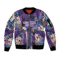 Melbourne Storm Sleeve Zip Bomber Jacket Tropical Hibiscus Floral Pattern With Purple And Blue Accents