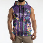 Melbourne Storm Sleeveless Zip Hoodie Tropical Hibiscus Floral Pattern With Purple And Blue Accents