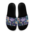 Melbourne Storm Slide Sandals Tropical Hibiscus Floral Pattern With Purple And Blue Accents