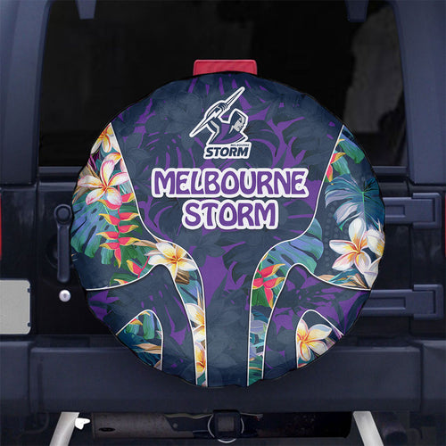 Melbourne Storm Spare Tire Cover Tropical Hibiscus Floral Pattern With Purple And Blue Accents