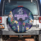 Melbourne Storm Spare Tire Cover Tropical Hibiscus Floral Pattern With Purple And Blue Accents