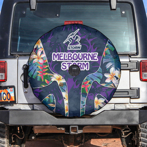 Melbourne Storm Spare Tire Cover Tropical Hibiscus Floral Pattern With Purple And Blue Accents