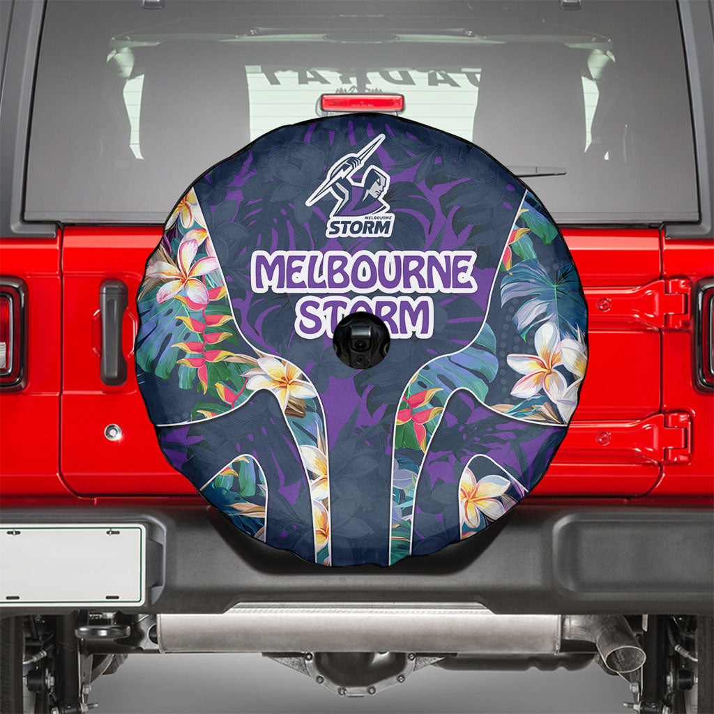 Melbourne Storm Spare Tire Cover Tropical Hibiscus Floral Pattern With Purple And Blue Accents