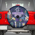 Melbourne Storm Spare Tire Cover Tropical Hibiscus Floral Pattern With Purple And Blue Accents