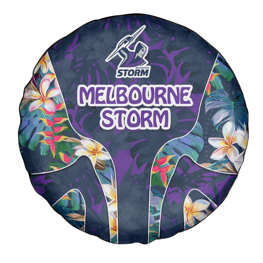Melbourne Storm Spare Tire Cover Tropical Hibiscus Floral Pattern With Purple And Blue Accents
