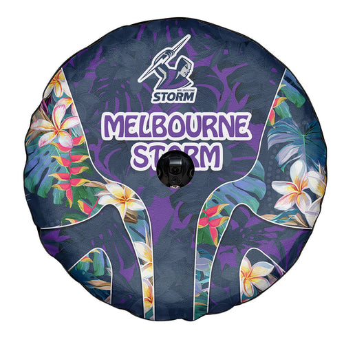 Melbourne Storm Spare Tire Cover Tropical Hibiscus Floral Pattern With Purple And Blue Accents