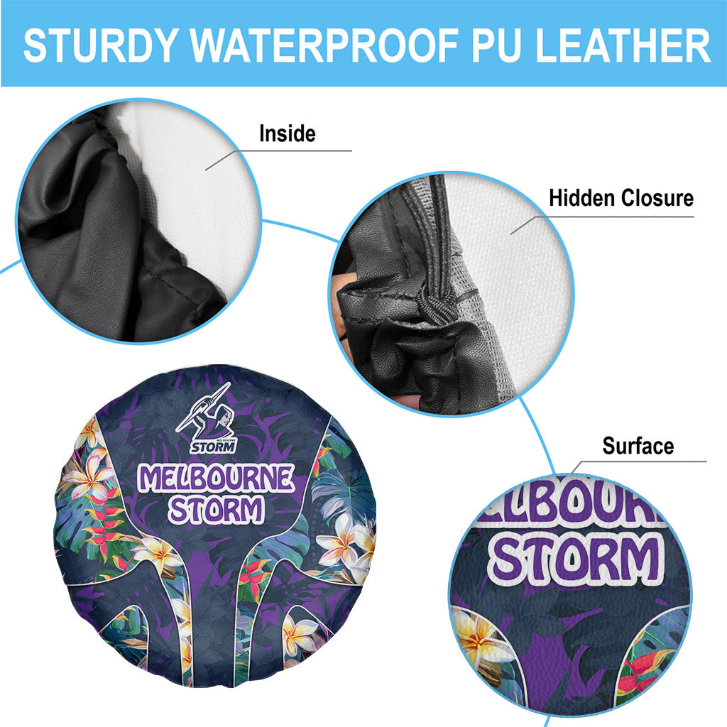 Melbourne Storm Spare Tire Cover Tropical Hibiscus Floral Pattern With Purple And Blue Accents