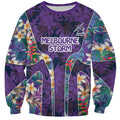 Melbourne Storm Sweatshirt Tropical Hibiscus Floral Pattern With Purple And Blue Accents