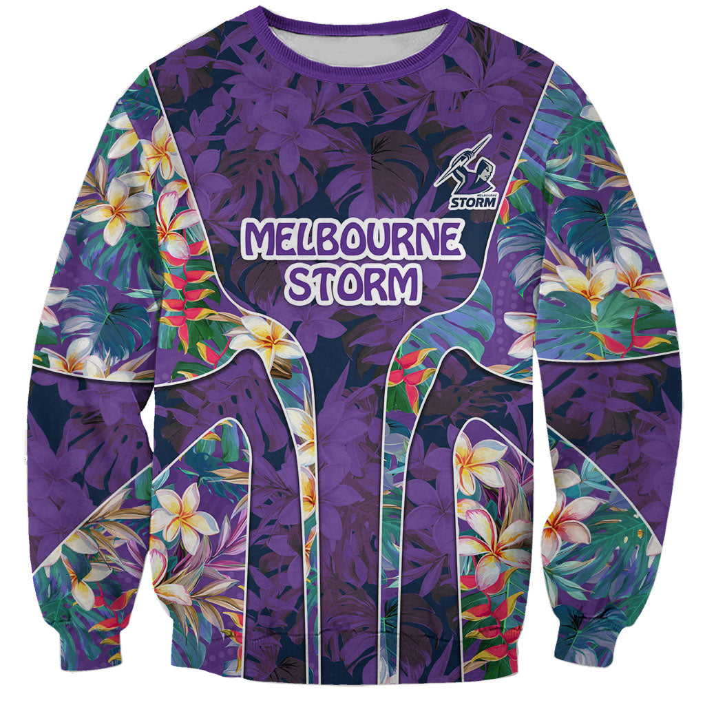 Melbourne Storm Sweatshirt Tropical Hibiscus Floral Pattern With Purple And Blue Accents
