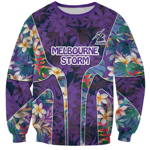 Melbourne Storm Sweatshirt Tropical Hibiscus Floral Pattern With Purple And Blue Accents
