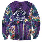 Melbourne Storm Sweatshirt Tropical Hibiscus Floral Pattern With Purple And Blue Accents