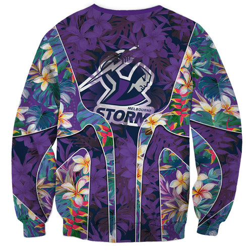 Melbourne Storm Sweatshirt Tropical Hibiscus Floral Pattern With Purple And Blue Accents