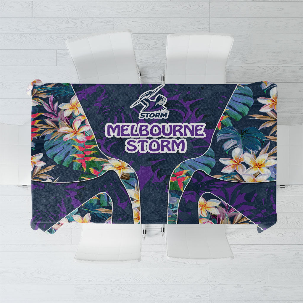 Melbourne Storm Tablecloth Tropical Hibiscus Floral Pattern With Purple And Blue Accents