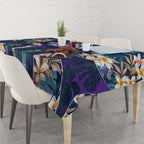Melbourne Storm Tablecloth Tropical Hibiscus Floral Pattern With Purple And Blue Accents