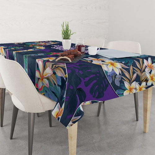 Melbourne Storm Tablecloth Tropical Hibiscus Floral Pattern With Purple And Blue Accents