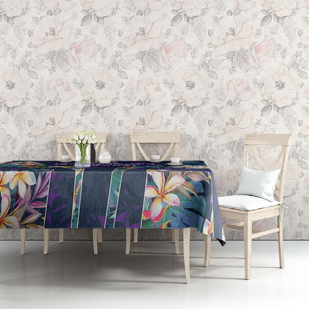 Melbourne Storm Tablecloth Tropical Hibiscus Floral Pattern With Purple And Blue Accents