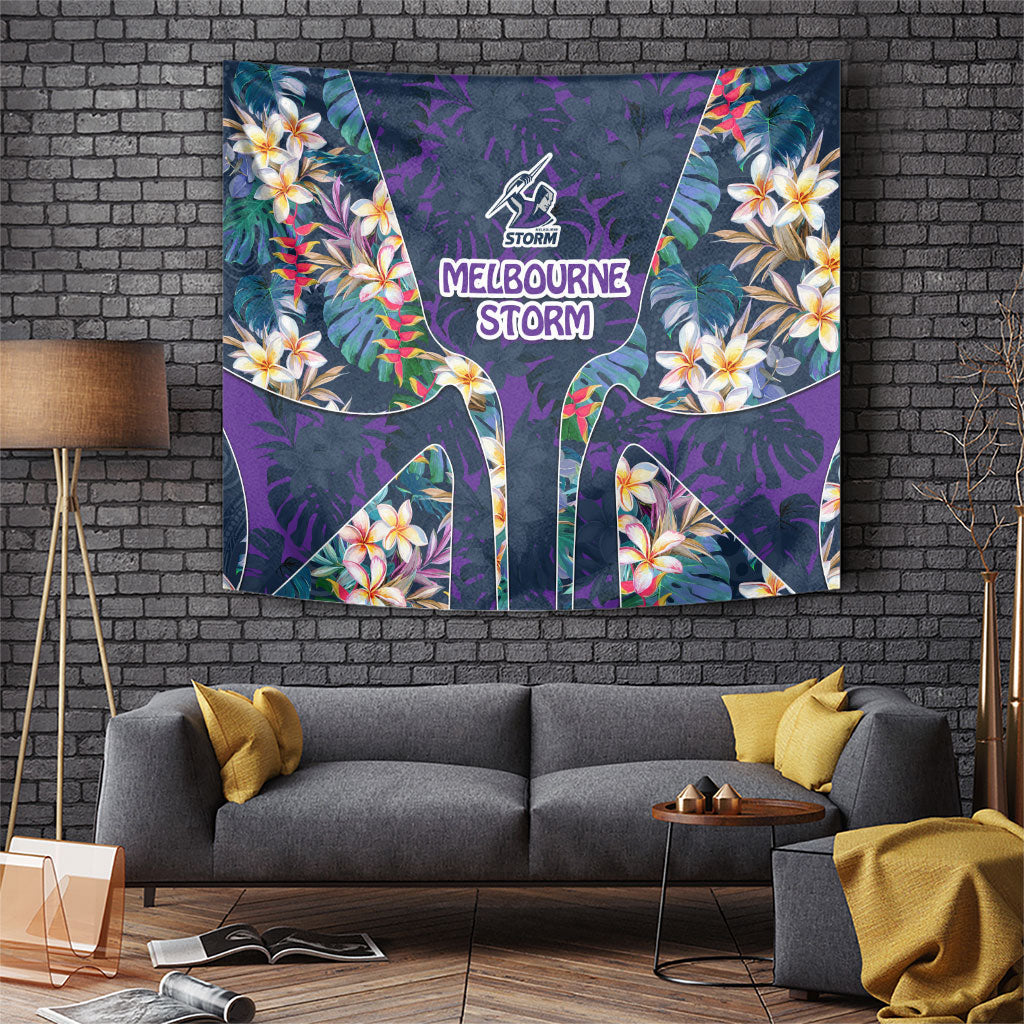 Melbourne Storm Tapestry Tropical Hibiscus Floral Pattern With Purple And Blue Accents