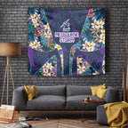 Melbourne Storm Tapestry Tropical Hibiscus Floral Pattern With Purple And Blue Accents