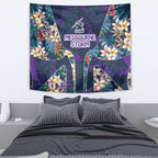 Melbourne Storm Tapestry Tropical Hibiscus Floral Pattern With Purple And Blue Accents