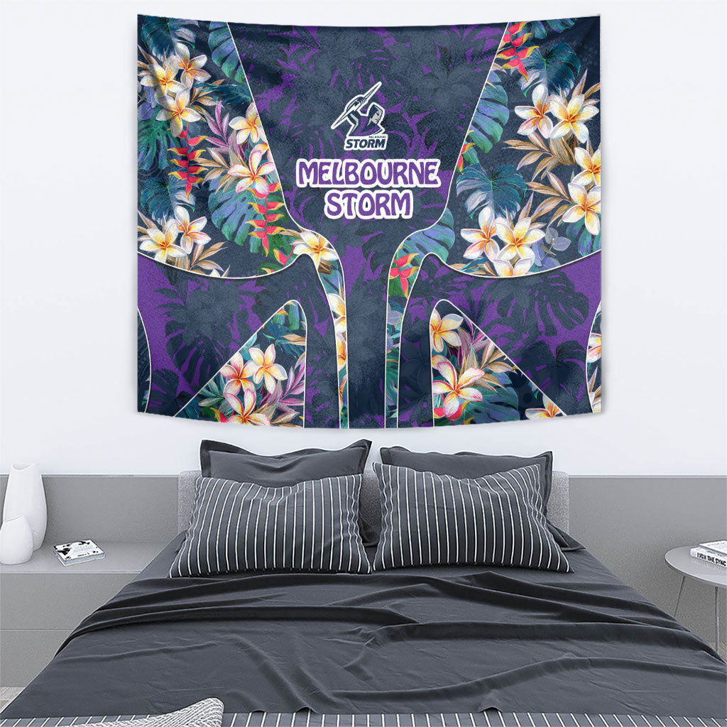 Melbourne Storm Tapestry Tropical Hibiscus Floral Pattern With Purple And Blue Accents