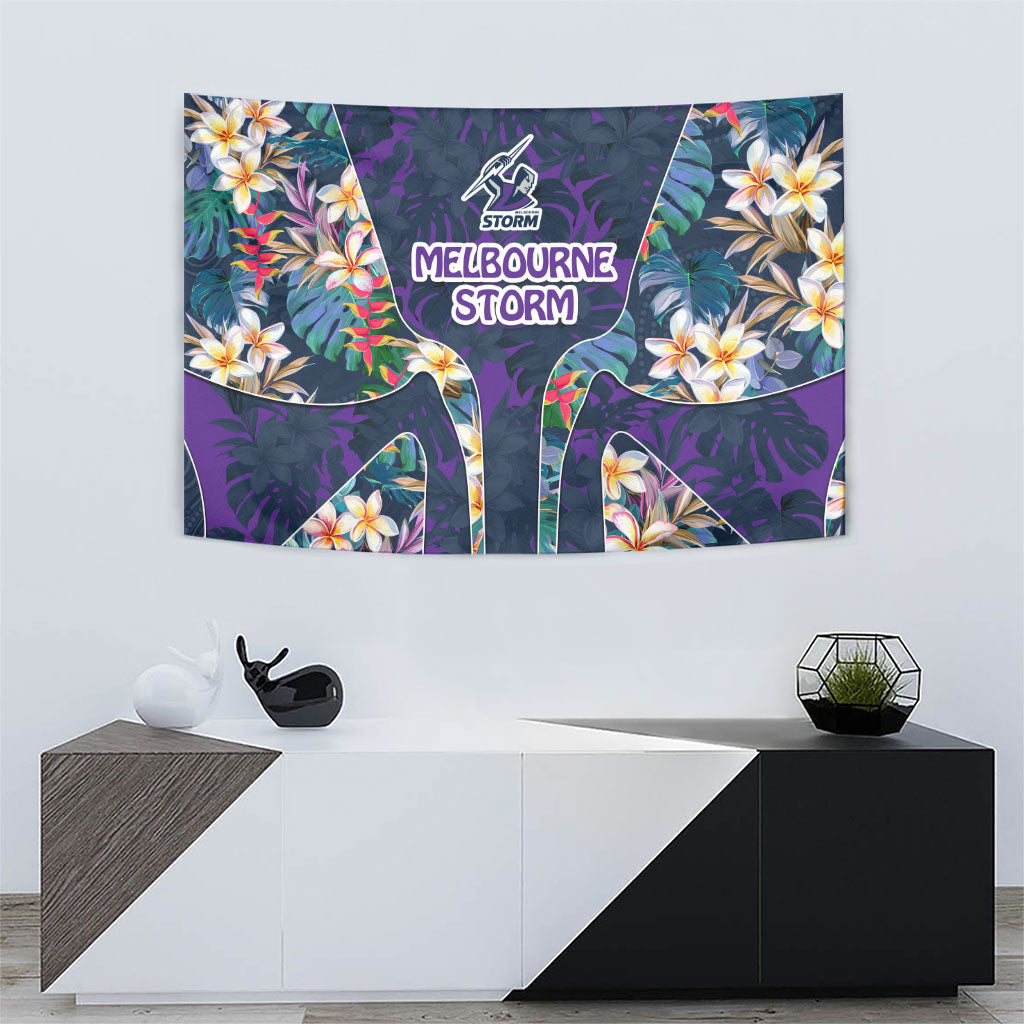 Melbourne Storm Tapestry Tropical Hibiscus Floral Pattern With Purple And Blue Accents