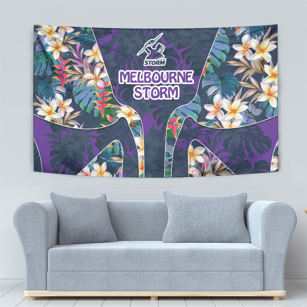 Melbourne Storm Tapestry Tropical Hibiscus Floral Pattern With Purple And Blue Accents