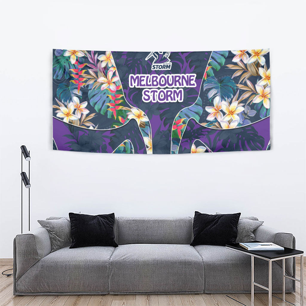 Melbourne Storm Tapestry Tropical Hibiscus Floral Pattern With Purple And Blue Accents