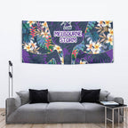 Melbourne Storm Tapestry Tropical Hibiscus Floral Pattern With Purple And Blue Accents