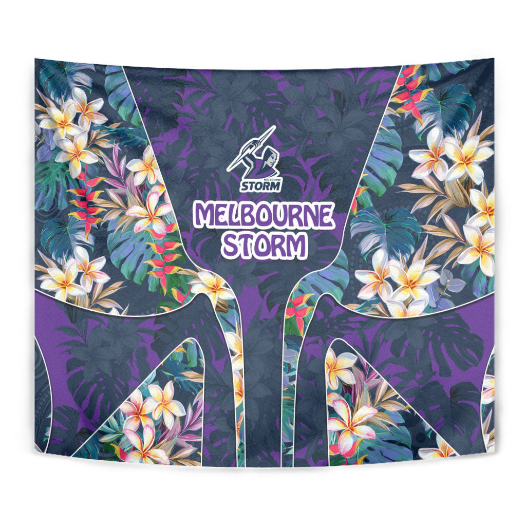 Melbourne Storm Tapestry Tropical Hibiscus Floral Pattern With Purple And Blue Accents