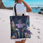 Melbourne Storm Tote Bag Tropical Hibiscus Floral Pattern With Purple And Blue Accents