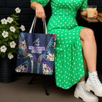 Melbourne Storm Tote Bag Tropical Hibiscus Floral Pattern With Purple And Blue Accents